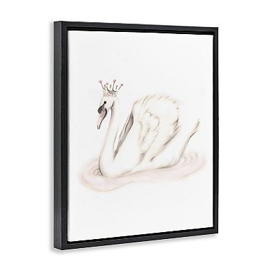 Stupell Home Decor Swan Princess Wearing Pink Crown Framed Floating Canvas Wall Art