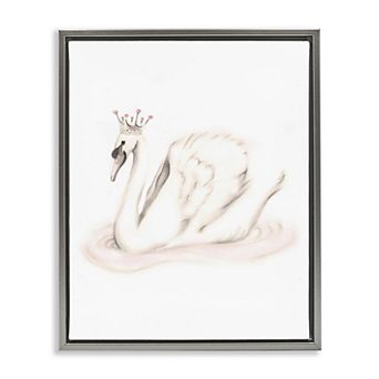 Stupell Home Decor Swan Princess Wearing Pink Crown Framed Floating Canvas Wall Art