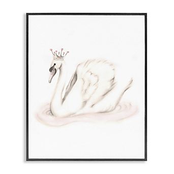 Stupell Home Decor Swan Princess Wearing Pink Crown Framed Giclee Wall Art