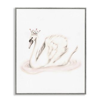 Stupell Home Decor Swan Princess Wearing Pink Crown Framed Giclee Wall Art