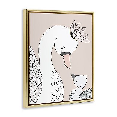 Stupell Home Decor Mother & Baby Swan Flower Crowns Framed Floating Canvas Wall Art