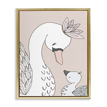 Stupell Home Decor Mother & Baby Swan Flower Crowns Framed Floating Canvas Wall Art