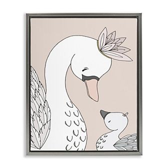 Stupell Home Decor Mother & Baby Swan Flower Crowns Framed Floating Canvas Wall Art