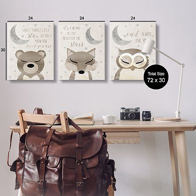 Stupell Home Decor Nighttime Animals & Lullabies Canvas Wall Art 3-pc. Set