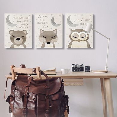 Stupell Home Decor Nighttime Animals & Lullabies Canvas Wall Art 3-pc. Set