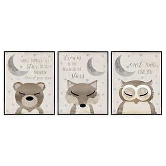 Stupell Home Decor Nighttime Animals & Lullabies Framed Wall Art 3 pc Set