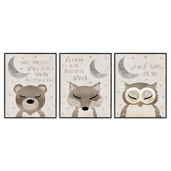 Stupell Home Decor Nighttime Animals & Lullabies Framed Wall Art 3 pc Set