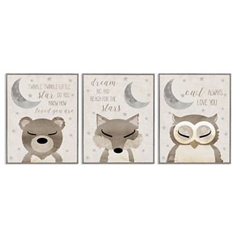 Stupell Home Decor Nighttime Animals & Lullabies Framed Wall Art 3 pc Set