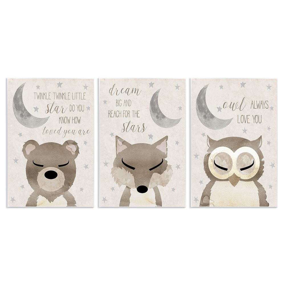 Stupell Home Decor Nighttime Animals & Lullabies Plaque Wall Art 3-pc. Set