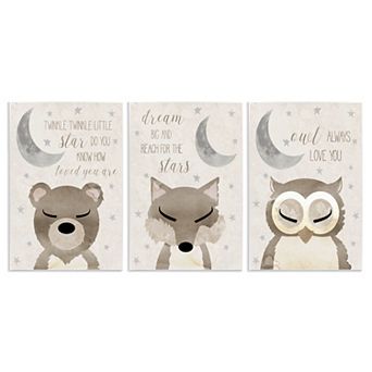 Stupell Home Decor Nighttime Animals & Lullabies Plaque Wall Art 3 pc Set