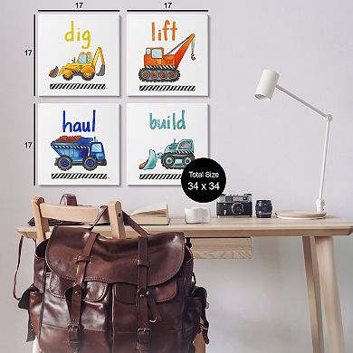 Stupell Home Decor Kids Construction Truck Vehicles Phrase Canvas Wall Art 4-pc. Set