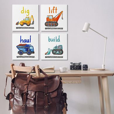 Stupell Home Decor Kids Construction Truck Vehicles Phrase Canvas Wall Art 4-pc. Set