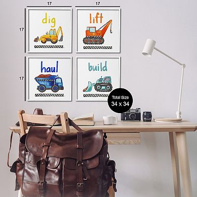 Stupell Home Decor Kids Construction Truck Vehicles Phrase Framed Wall Art 4-pc. Set