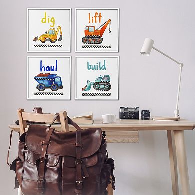 Stupell Home Decor Kids Construction Truck Vehicles Phrase Framed Wall Art 4-pc. Set