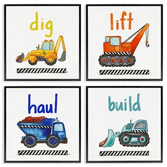 Stupell Home Decor Kids Construction Truck Vehicles Phrase Framed Wall Art 4 pc Set