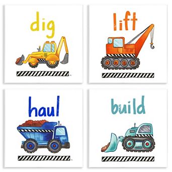 Stupell Home Decor Kids Construction Truck Vehicles Phrase Plaque Wall Art 4 pc Set