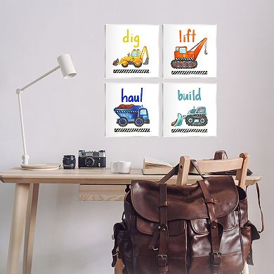 Stupell Home Decor Kids Construction Truck Vehicles Phrase Plaque Wall Art 4-pc. Set