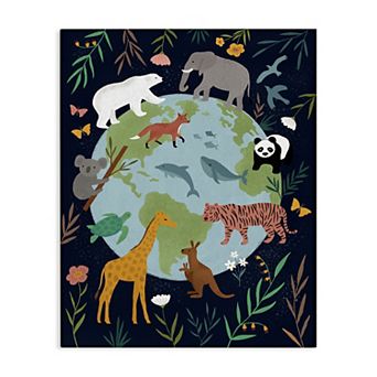 Stupell Home Decor Jungle Animals and Floral Border Canvas Wall Art