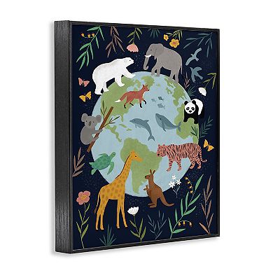 Stupell Home Decor Jungle Animals and Floral Border Framed Wall Art