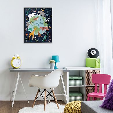 Stupell Home Decor Jungle Animals and Floral Border Framed Wall Art