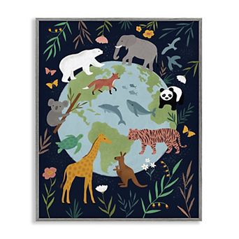 Stupell Home Decor Jungle Animals and Floral Border Framed Wall Art