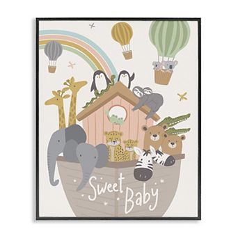 Stupell Home Decor Animal Hot Air Balloons Phrase Framed Wall Art