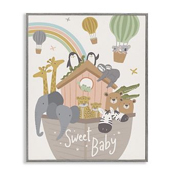 Stupell Home Decor Animal Hot Air Balloons Phrase Framed Wall Art