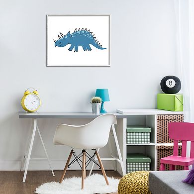 Stupell Home Decor Happy Blue Spiked Dinosaur Framed Floating Canvas