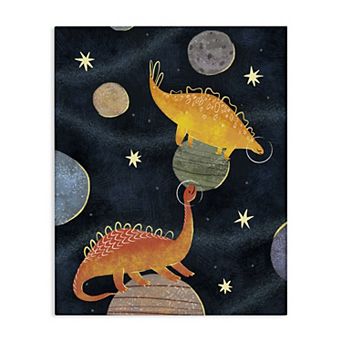 Stupell Home Decor Dinosaur Astronauts on Space Planets Stretched Canvas Print
