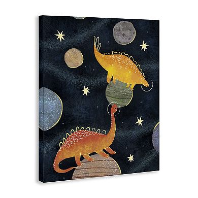 Stupell Home Decor Dinosaur Astronauts on Space Planets Stretched Canvas Print