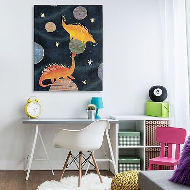 Stupell Home Decor Dinosaur Astronauts on Space Planets Stretched Canvas Print