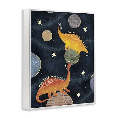 Stupell Home Decor Dinosaur Astronauts on Space Planets Framed Floating Canvas