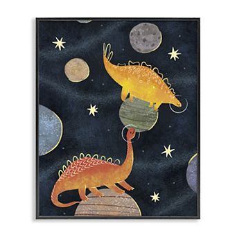 Stupell Home Decor Dinosaur Astronauts on Space Planets Framed Floating Canvas