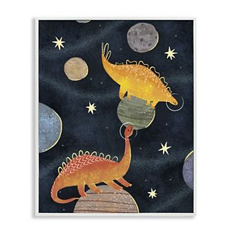 Stupell Home Decor Dinosaur Astronauts on Space Planets Framed Floating Canvas