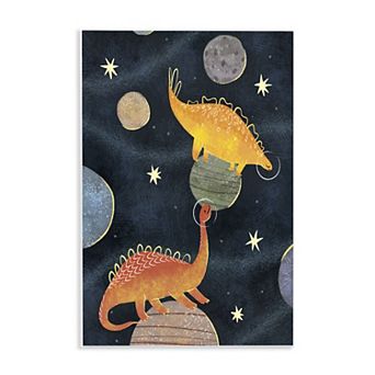 Stupell Home Decor Dinosaur Astronauts on Space Planets Wood Plaque