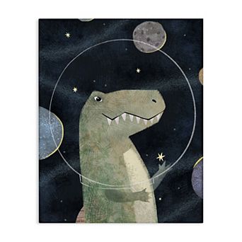 Stupell Home Decor Outer Space Dinosaur Glass Helmet Stretched Canvas Print