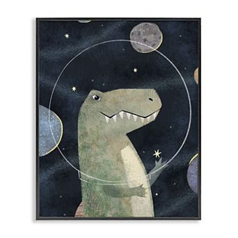 Stupell Home Decor Outer Space Dinosaur Glass Helmet Framed Floating Canvas