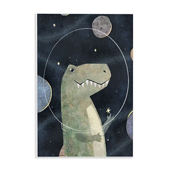 Stupell Home Decor Outer Space Dinosaur Glass Helmet Wood Plaque