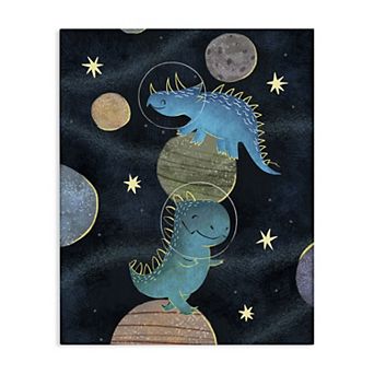 Stupell Home Decor Galactic Dinosaur Astronauts Outer Space Stretched Canvas Print