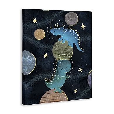 Stupell Home Decor Galactic Dinosaur Astronauts Outer Space Stretched Canvas Print