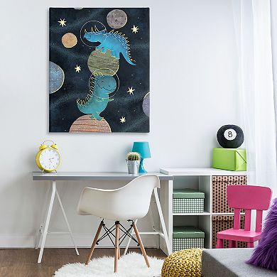 Stupell Home Decor Galactic Dinosaur Astronauts Outer Space Stretched Canvas Print