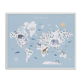Stupell Home Decor World Animals Map Framed Giclee