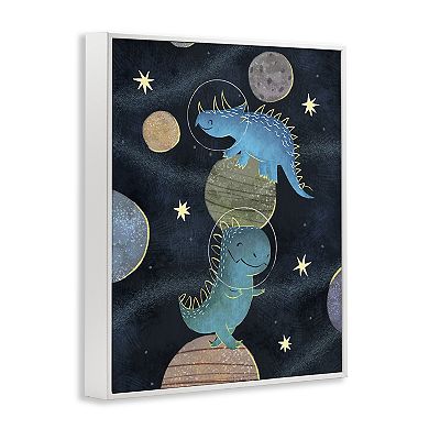 Stupell Home Decor Galactic Dinosaur Astronauts Outer Space Framed Floating Canvas