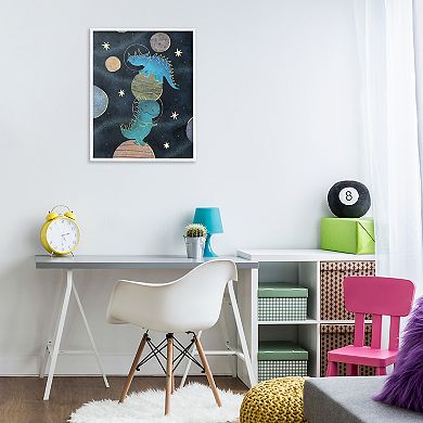 Stupell Home Decor Galactic Dinosaur Astronauts Outer Space Framed Floating Canvas