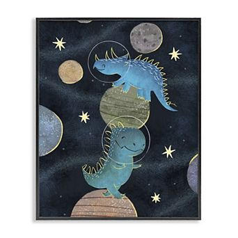 Stupell Home Decor Galactic Dinosaur Astronauts Outer Space Framed Floating Canvas
