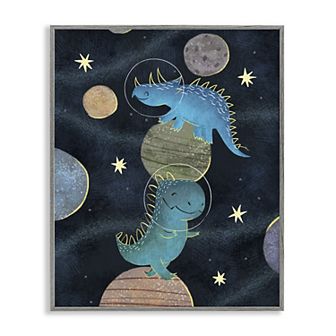 Stupell Home Decor Galactic Dinosaur Astronauts Outer Space Framed Floating Canvas