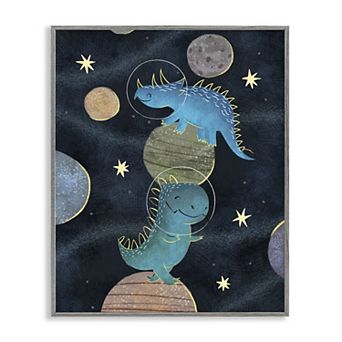 Stupell Home Decor Galactic Dinosaur Astronauts Outer Space Framed Floating Canvas