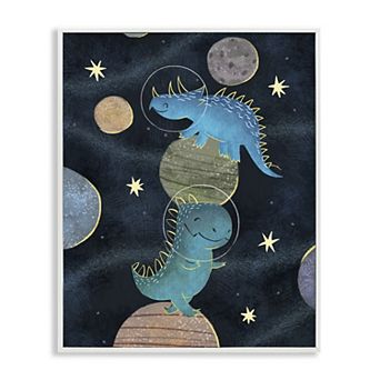 Stupell Home Decor Galactic Dinosaur Astronauts Outer Space Framed Floating Canvas