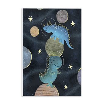 Stupell Home Decor Galactic Dinosaur Astronauts Outer Space Wood Plaque