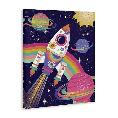Stupell Home Decor Magical Playful Rainbow Space Rocket Stretched Canvas Print